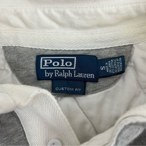 Polo Ralph Lauren Shirt Adult Small Grey White Rugby Custom Fit Padded Collared - Picture 10 of 12